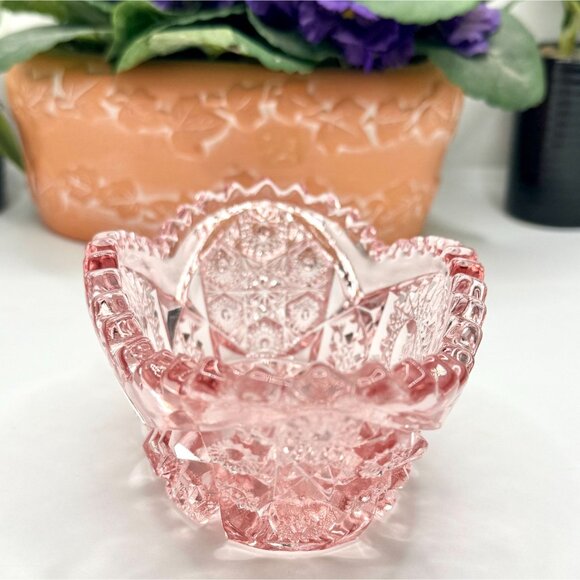 Vintage L.E. Smith Quintec Sawtooth Pink Glass Candy Dish - Picture 8 of 10